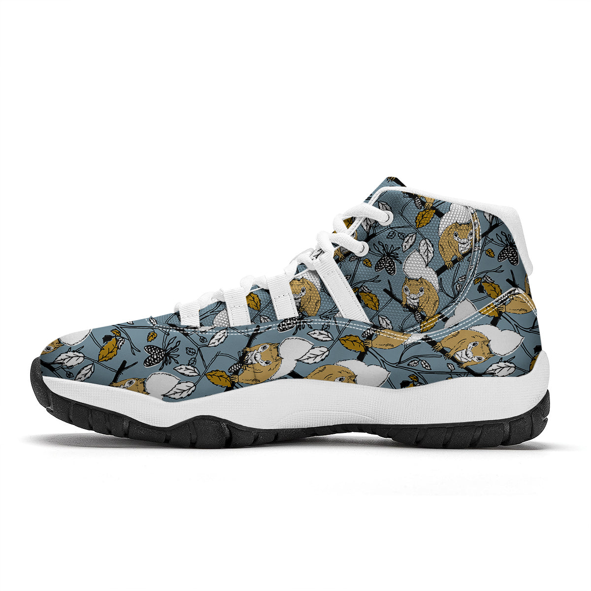 Squirrel Drawing Pattern Print White Bball Shoes-grizzshop