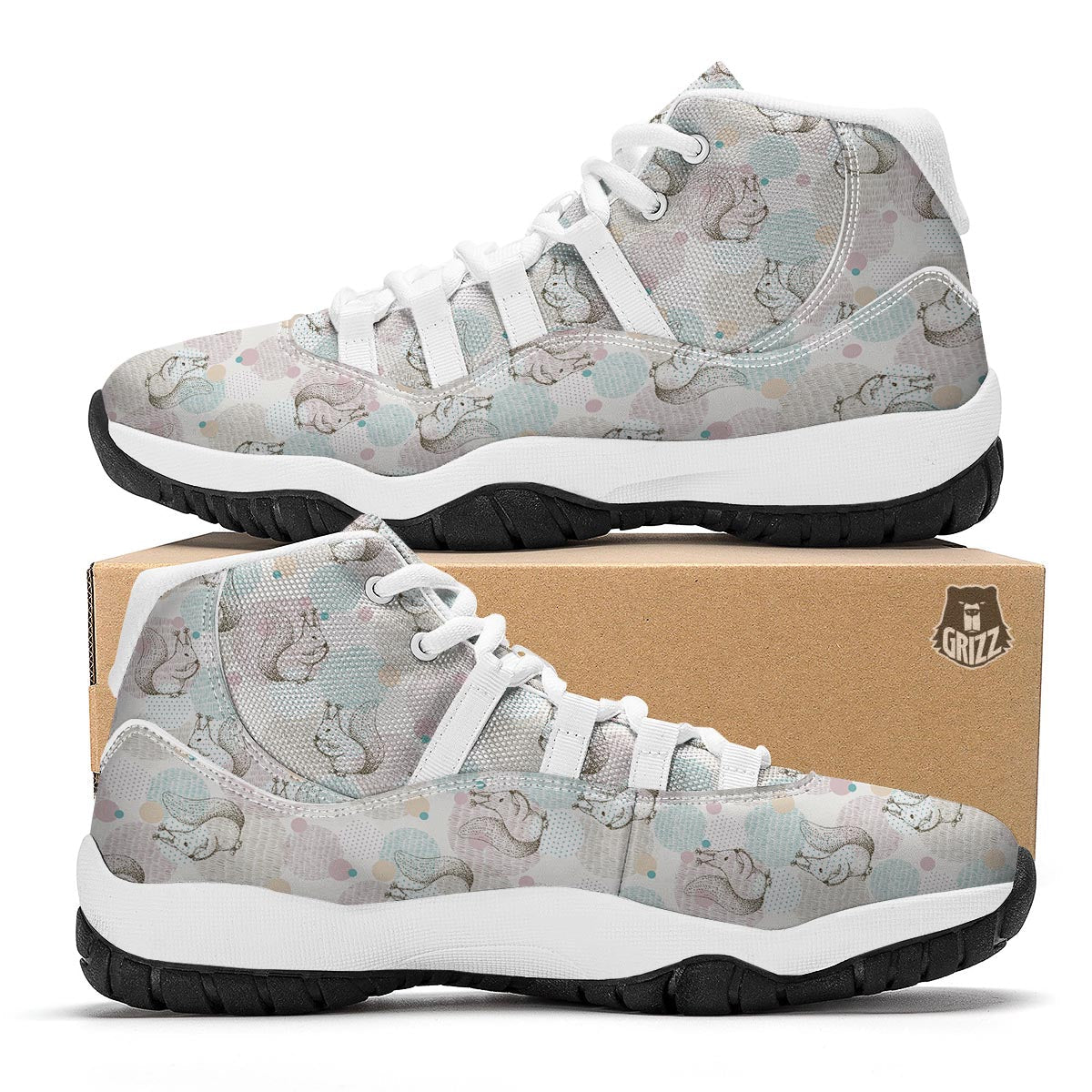 Squirrel Pattern White Bball Shoes-grizzshop