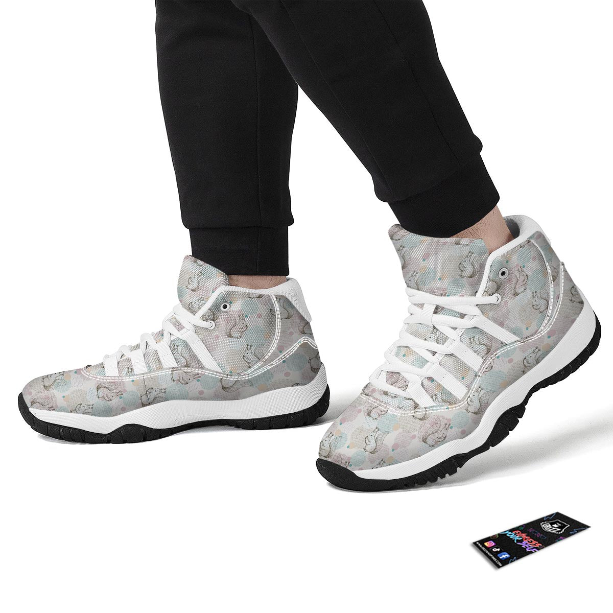 Squirrel Pattern White Bball Shoes-grizzshop
