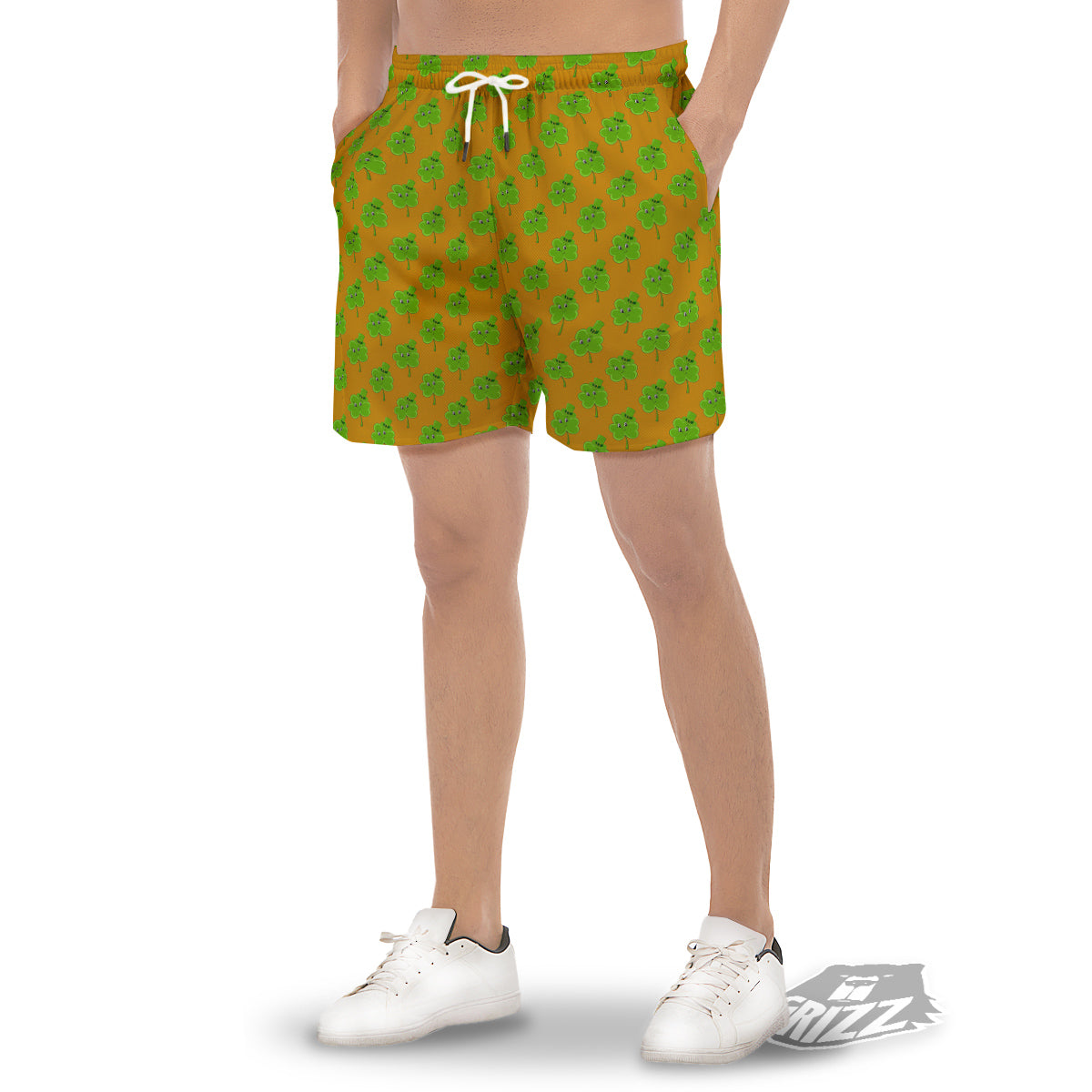 St. Patrick's Day Cute Clover Print Men's Gym Shorts-grizzshop
