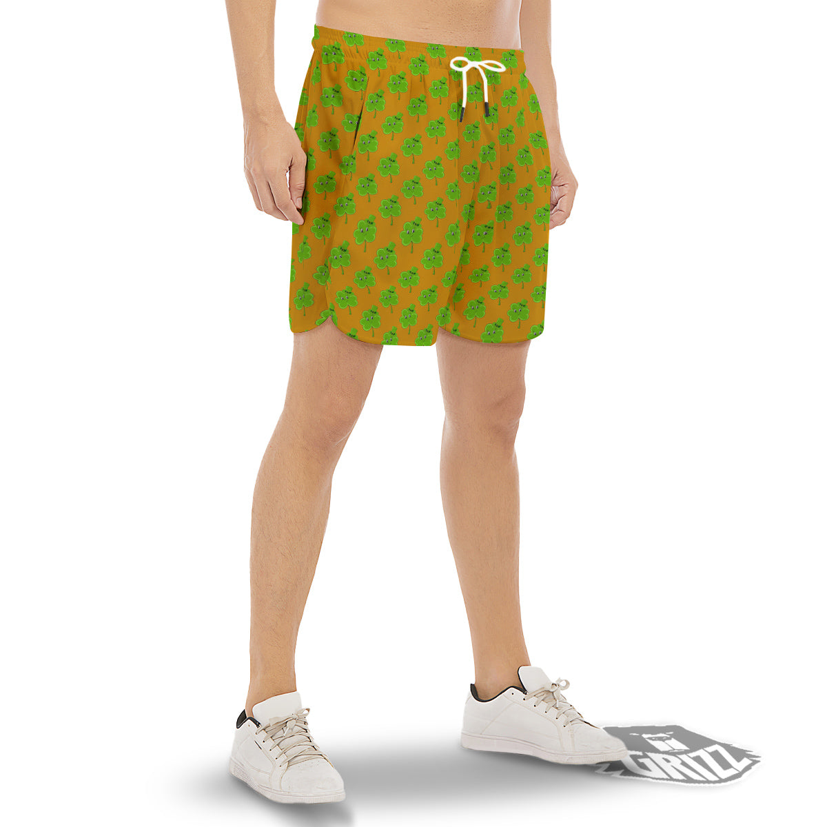 St. Patrick's Day Cute Clover Print Men's Gym Shorts-grizzshop