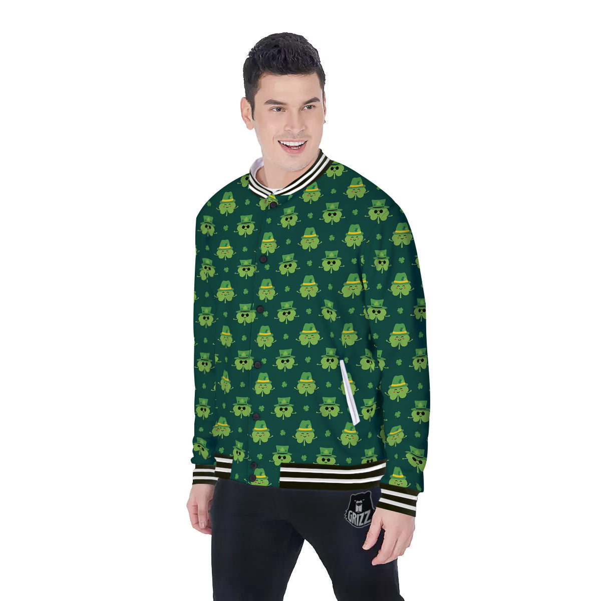 St. Patrick's Day Cute Print Pattern Baseball Jacket-grizzshop