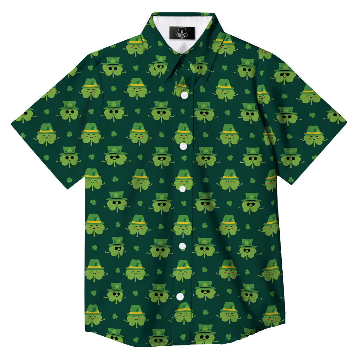 St. Patrick's Day Cute Print Pattern Button Up Shirt-grizzshop