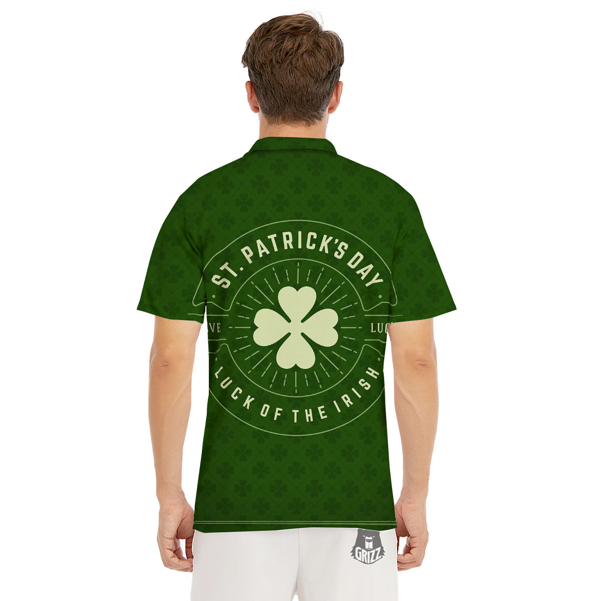 St. Patrick's Day Four Leaf Clover Print Men's Golf Shirts-grizzshop