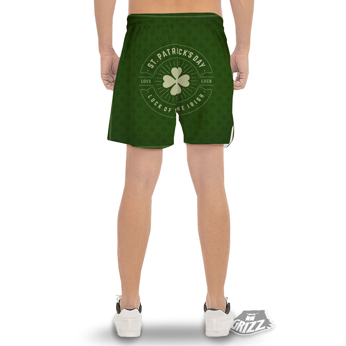 St. Patrick's Day Four Leaf Clover Print Men's Gym Shorts-grizzshop