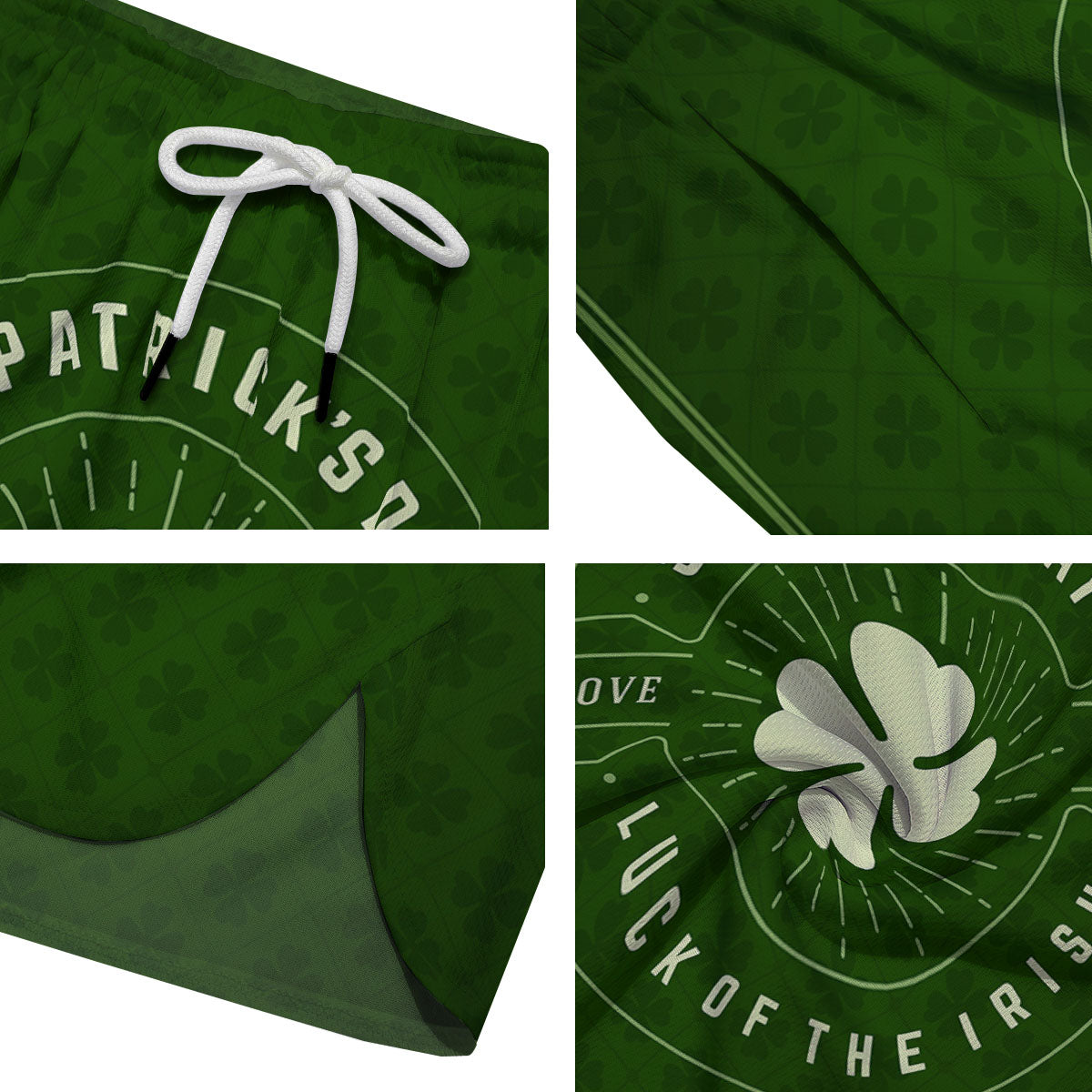St. Patrick's Day Four Leaf Clover Print Men's Running Shorts-grizzshop