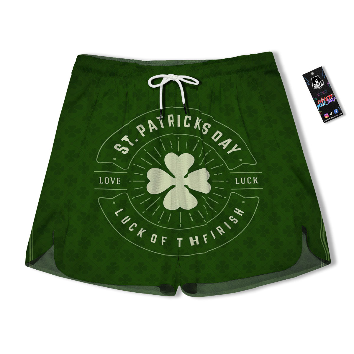 St. Patrick's Day Four Leaf Clover Print Men's Running Shorts-grizzshop