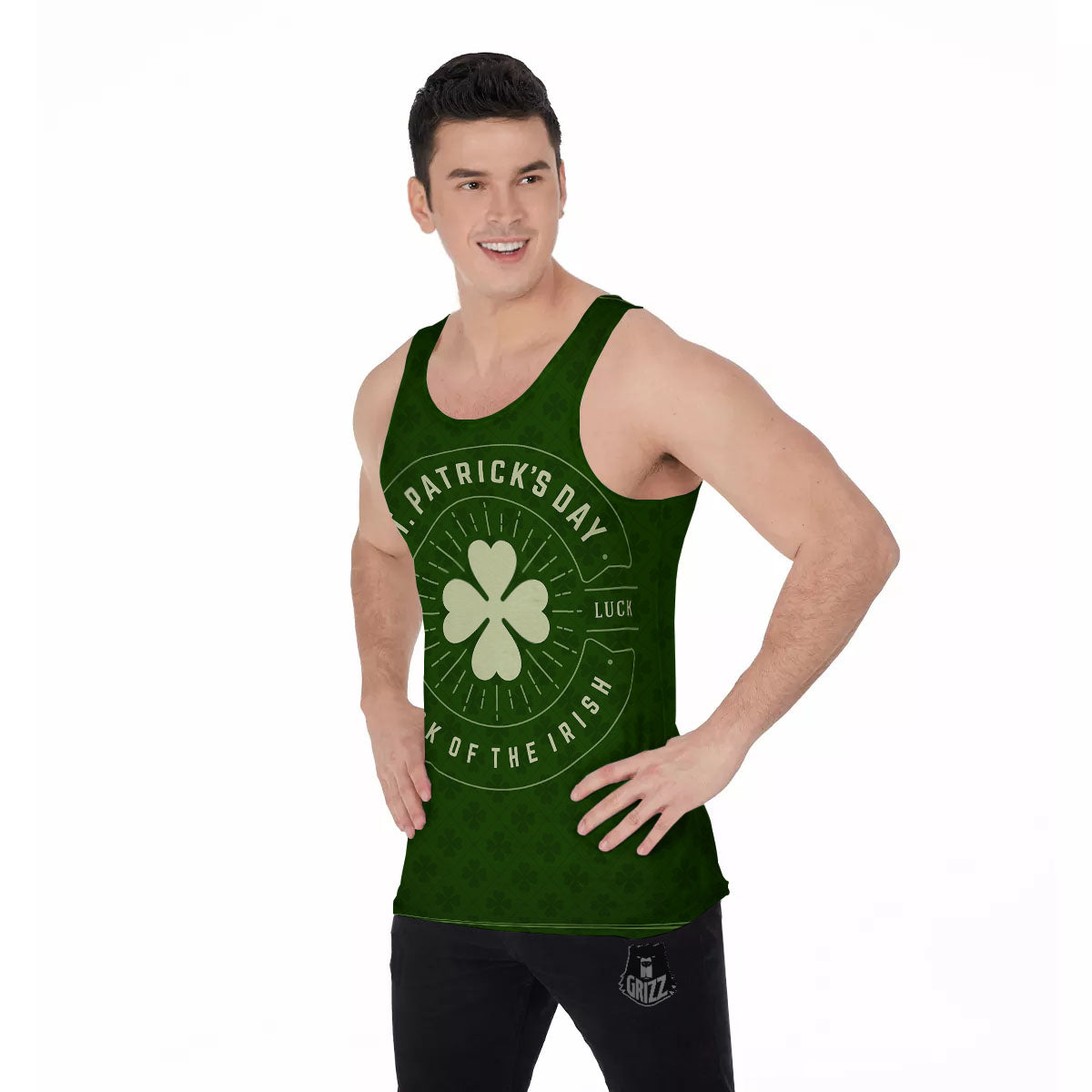 St. Patrick's Day Four Leaf Clover Print Men's Tank Top-grizzshop