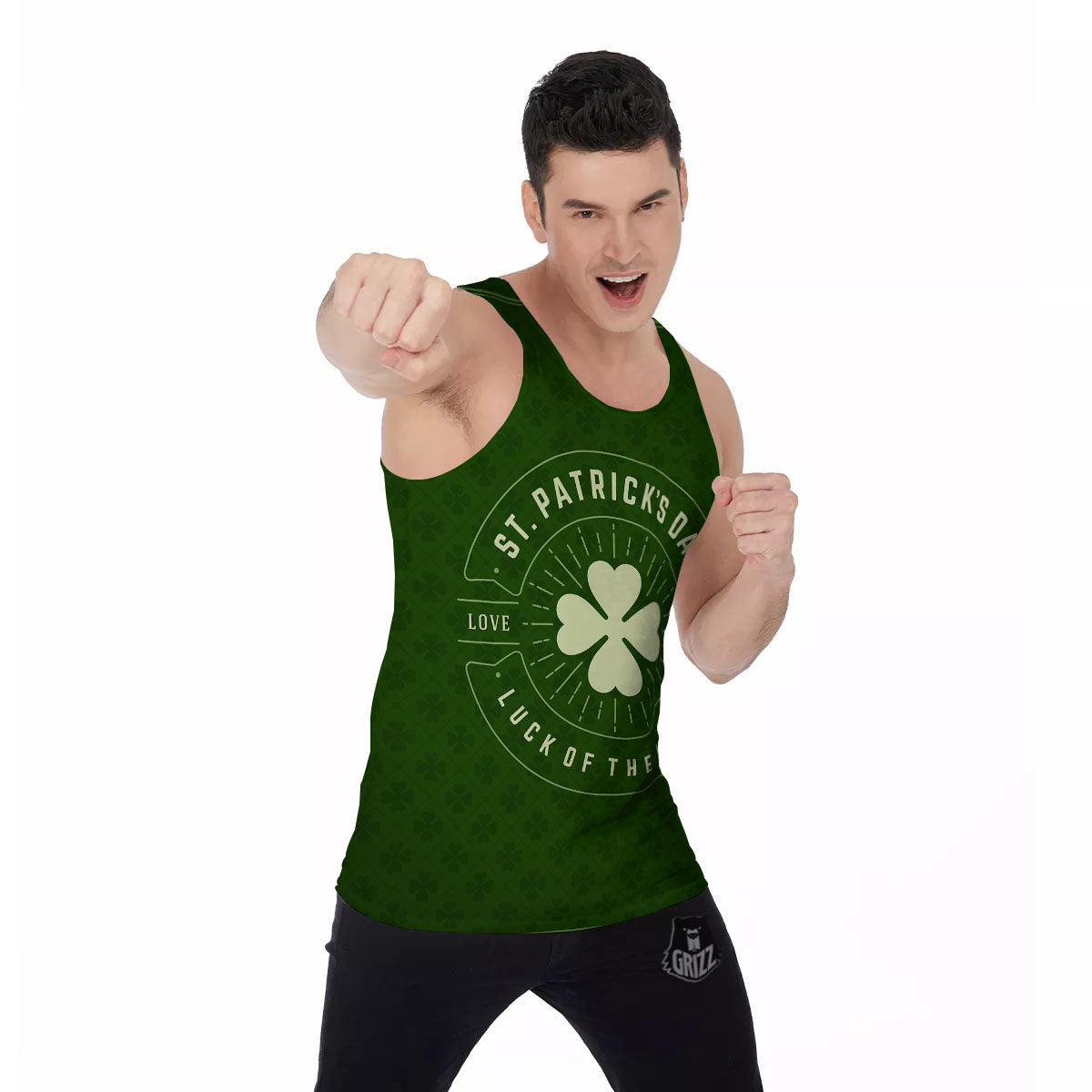 St. Patrick's Day Four Leaf Clover Print Men's Tank Top-grizzshop