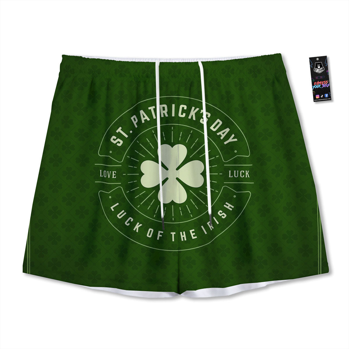 St. Patrick's Day Four Leaf Clover Print Mesh Shorts
