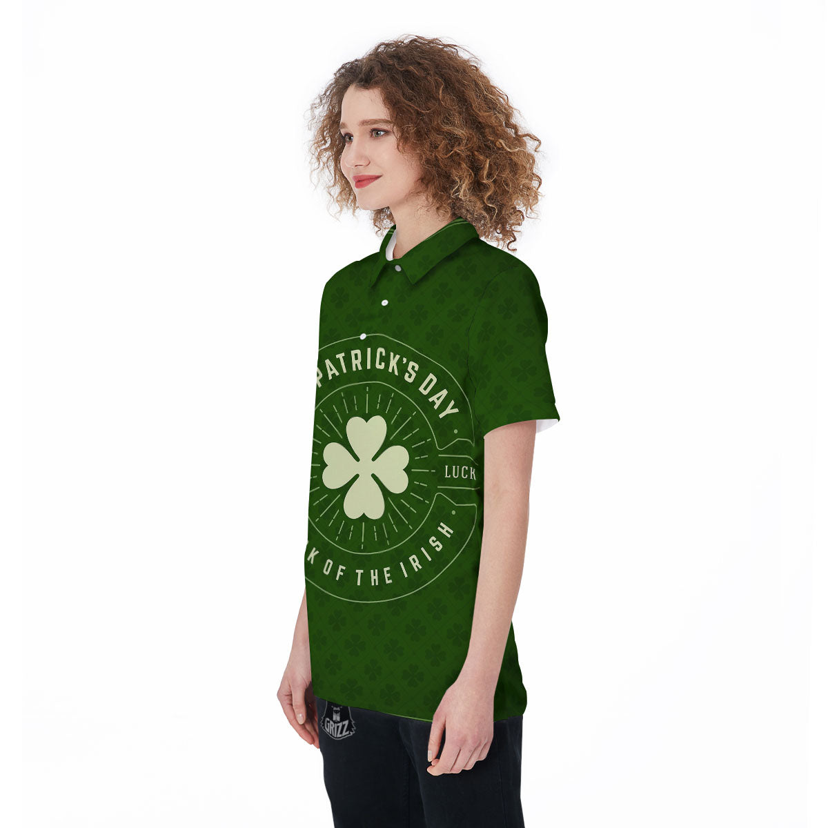 St. Patrick's Day Four Leaf Clover Print Women's Golf Shirts-grizzshop