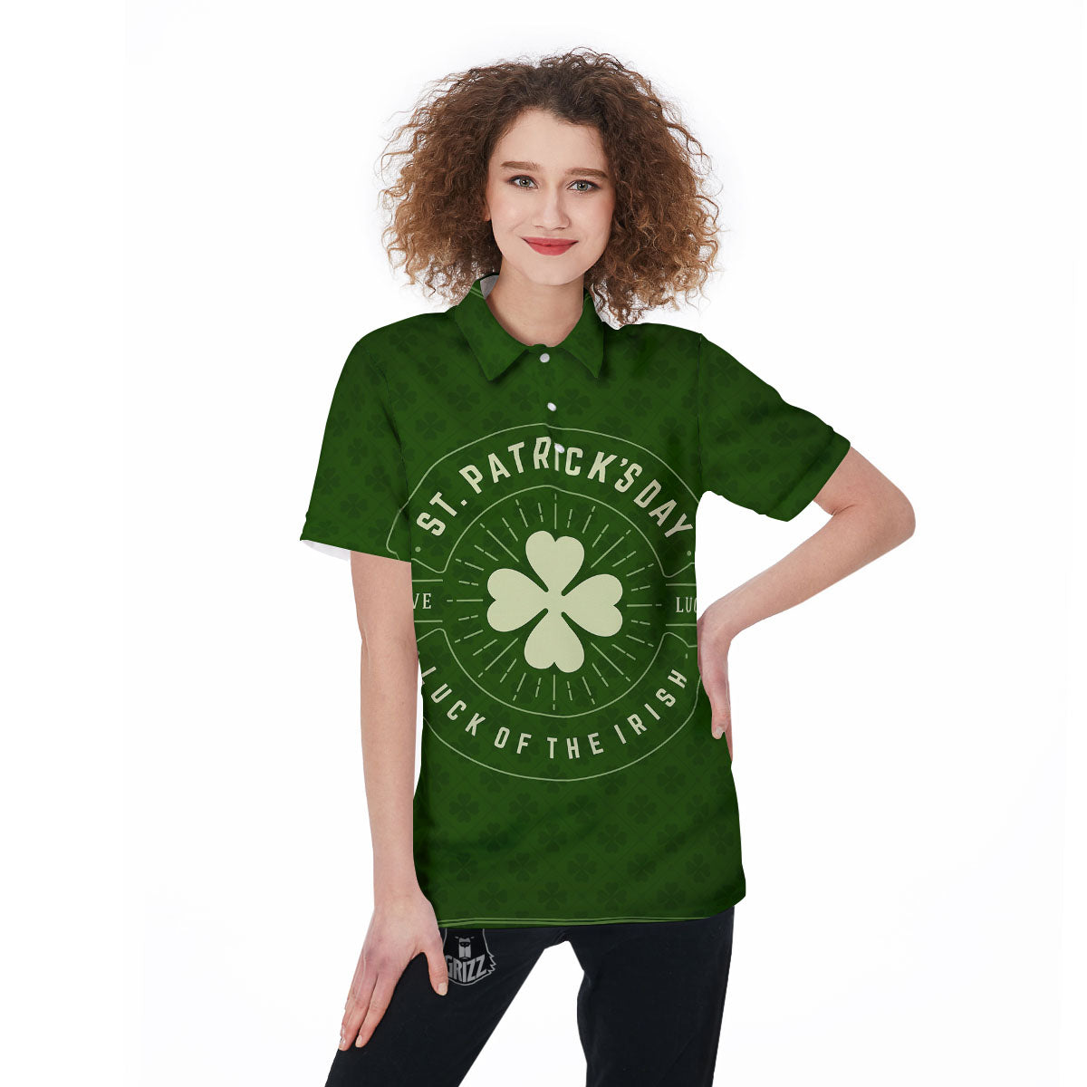 St. Patrick's Day Four Leaf Clover Print Women's Golf Shirts-grizzshop