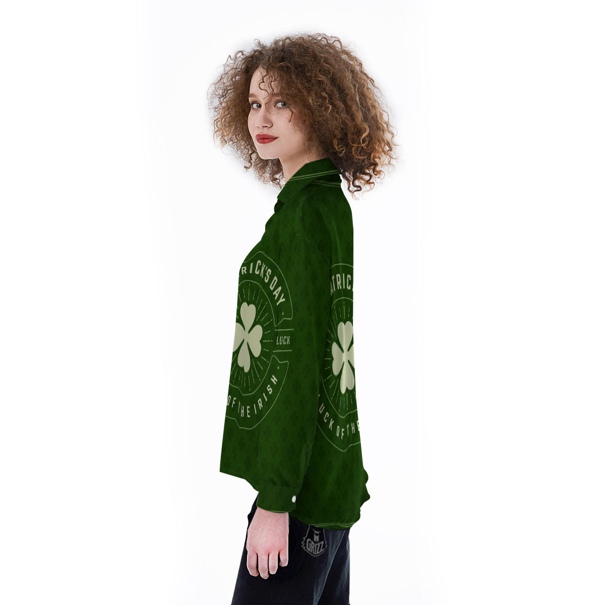 St. Patrick's Day Four Leaf Clover Print Women's Long Sleeve Shirts-grizzshop