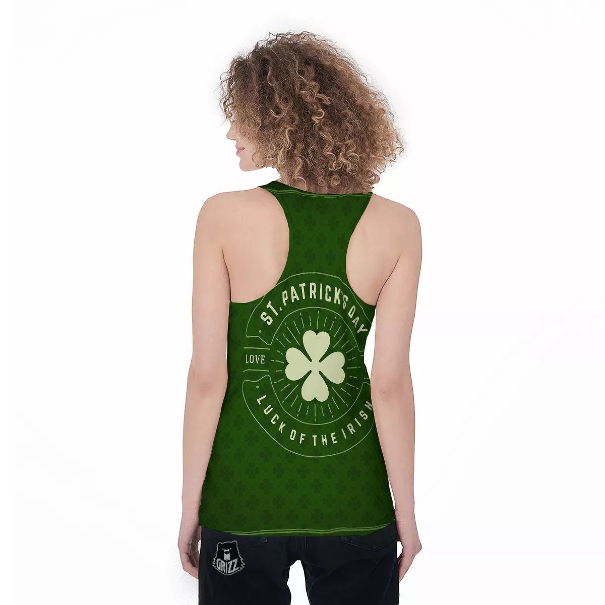St. Patrick's Day Four Leaf Clover Print Women's Racerback Tank Top-grizzshop