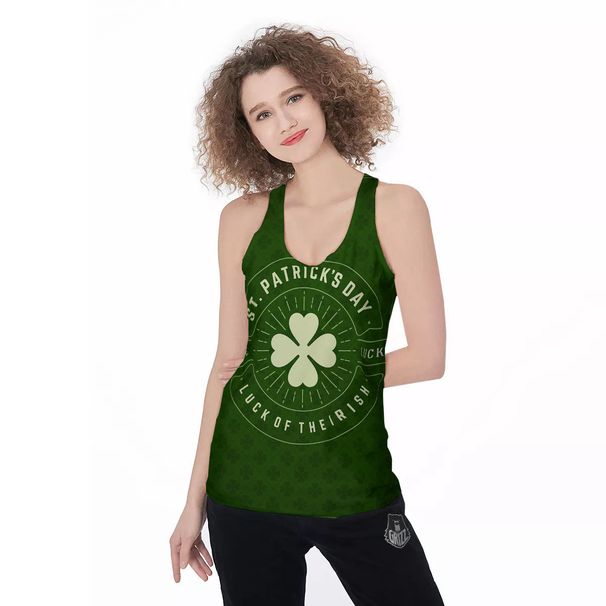 St. Patrick's Day Four Leaf Clover Print Women's Racerback Tank Top-grizzshop
