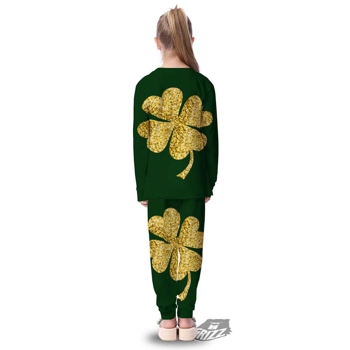 St. Patrick's Day Gold Clover Print Kid's Pajamas-grizzshop