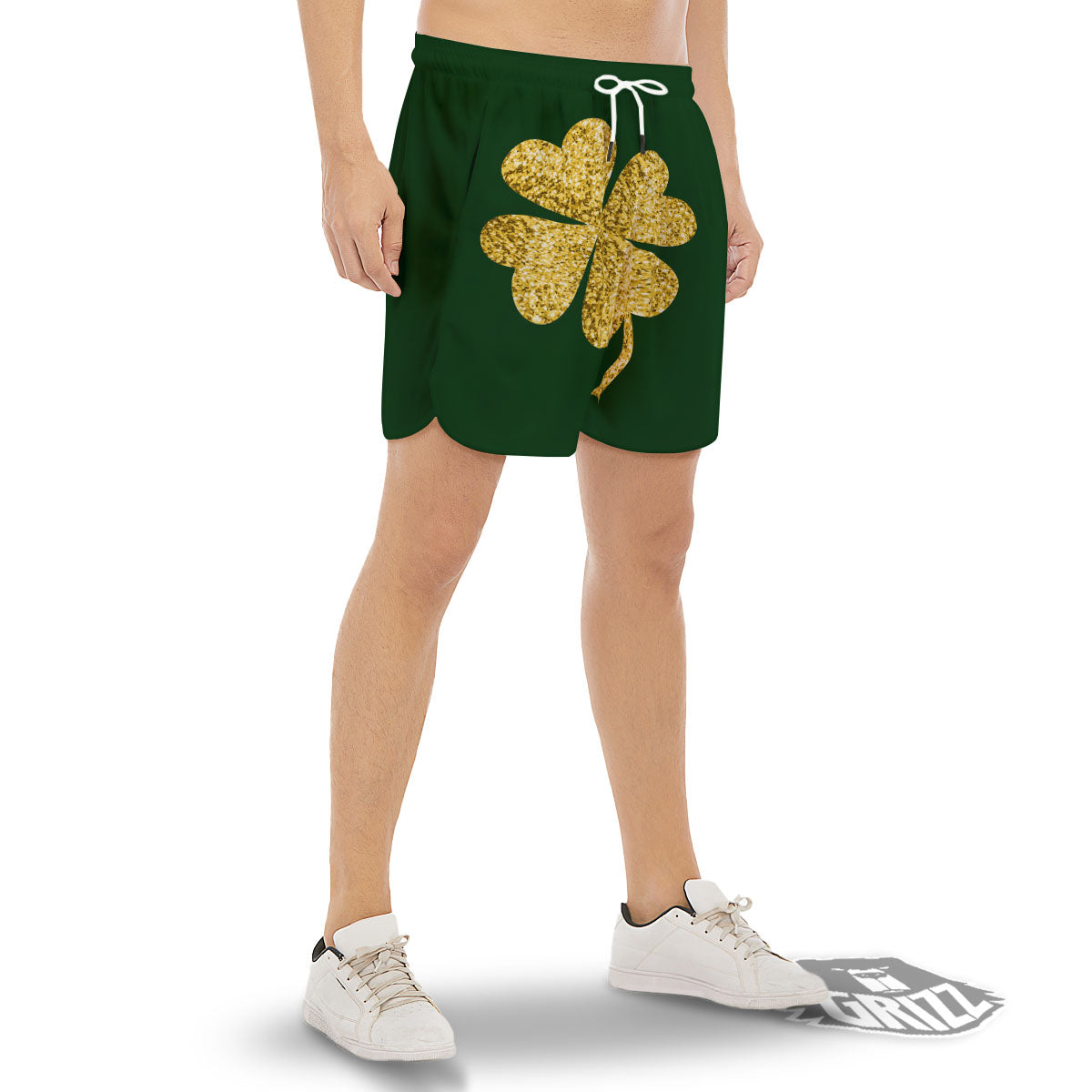 St. Patrick's Day Gold Clover Print Men's Gym Shorts-grizzshop