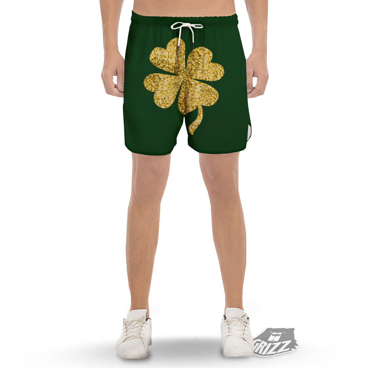 St. Patrick's Day Gold Clover Print Men's Gym Shorts-grizzshop