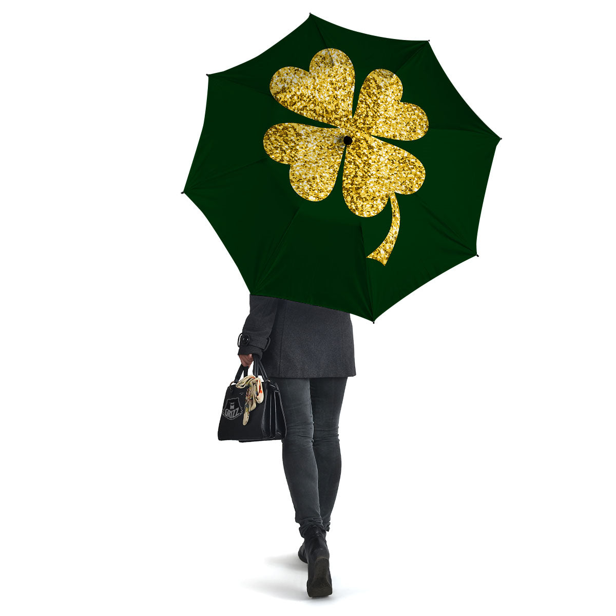 St. Patrick's Day Gold Clover Print Umbrella-grizzshop
