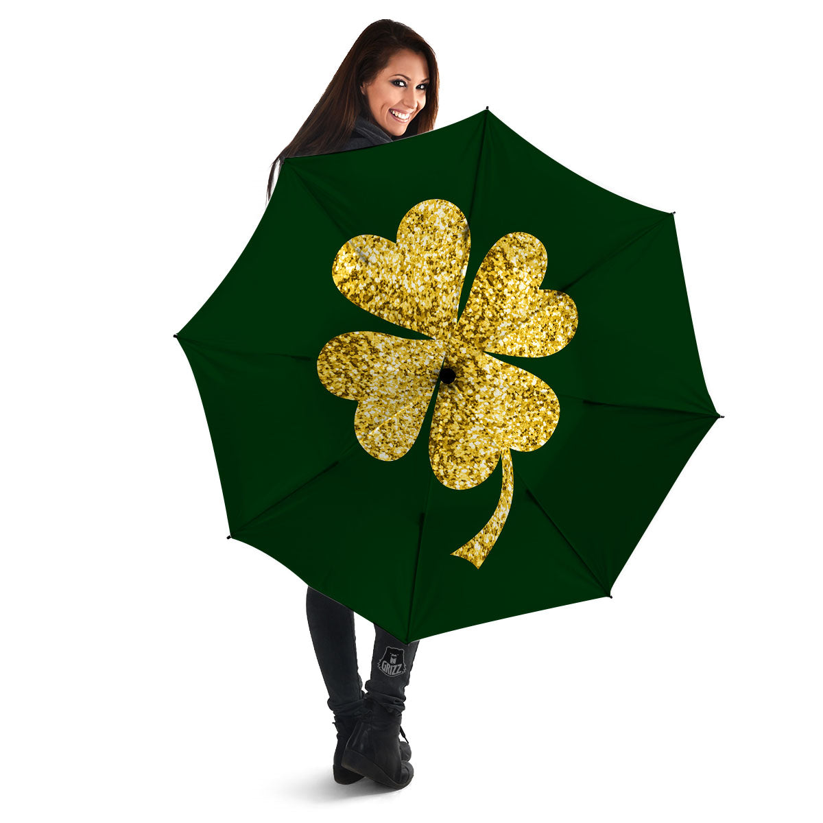 St. Patrick's Day Gold Clover Print Umbrella-grizzshop