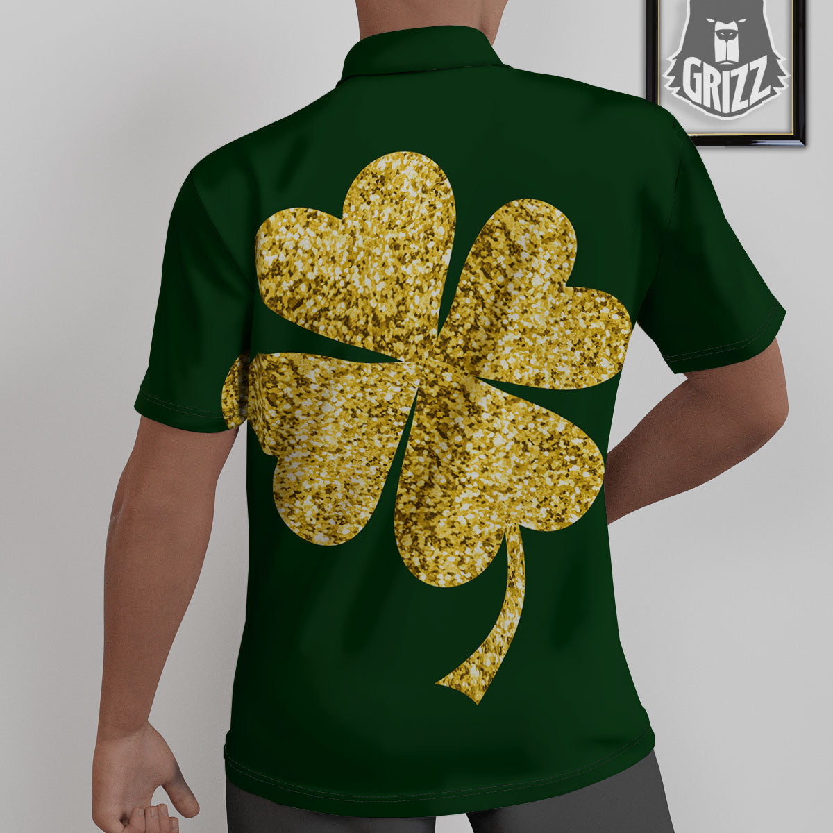 St. Patrick's Day Gold Clover Print Untucked Shirts-grizzshop