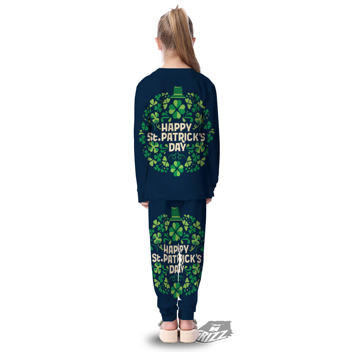 St. Patrick's Day Green Clover Print Kid's Pajamas-grizzshop