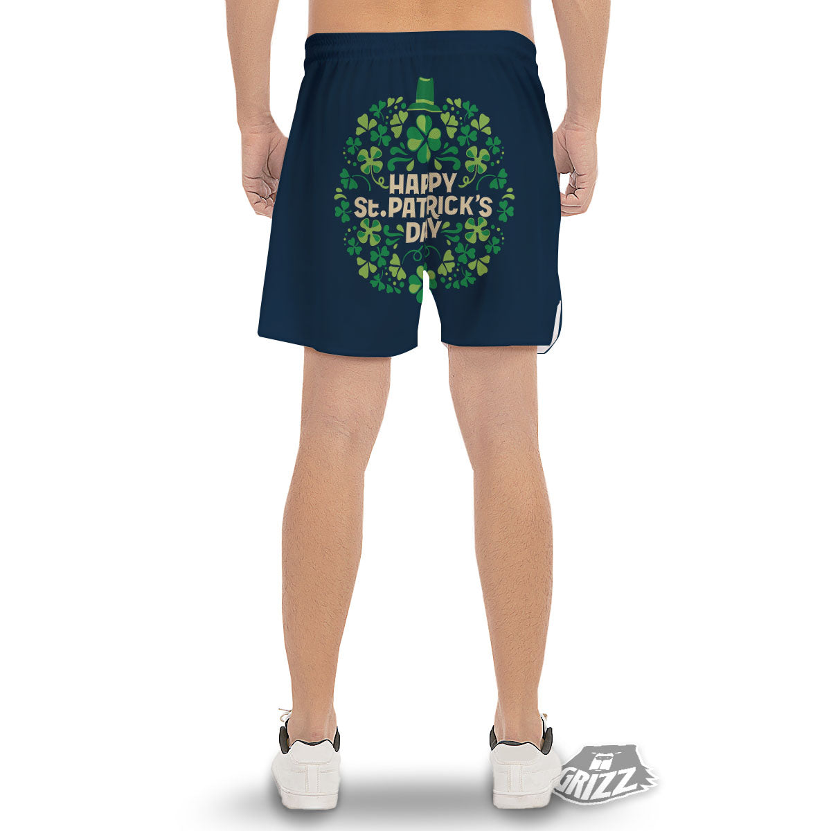 St. Patrick's Day Green Clover Print Men's Gym Shorts-grizzshop