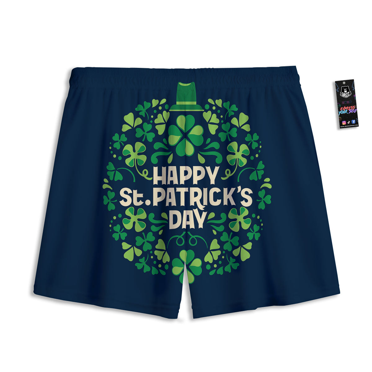 St. Patrick's Day Green Clover Print Mesh Shorts