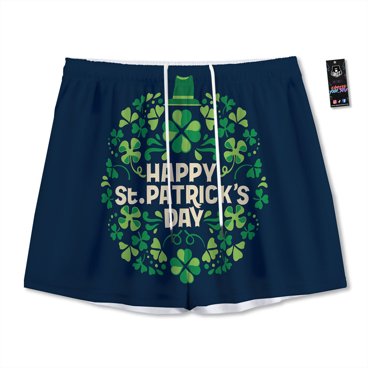 St. Patrick's Day Green Clover Print Mesh Shorts
