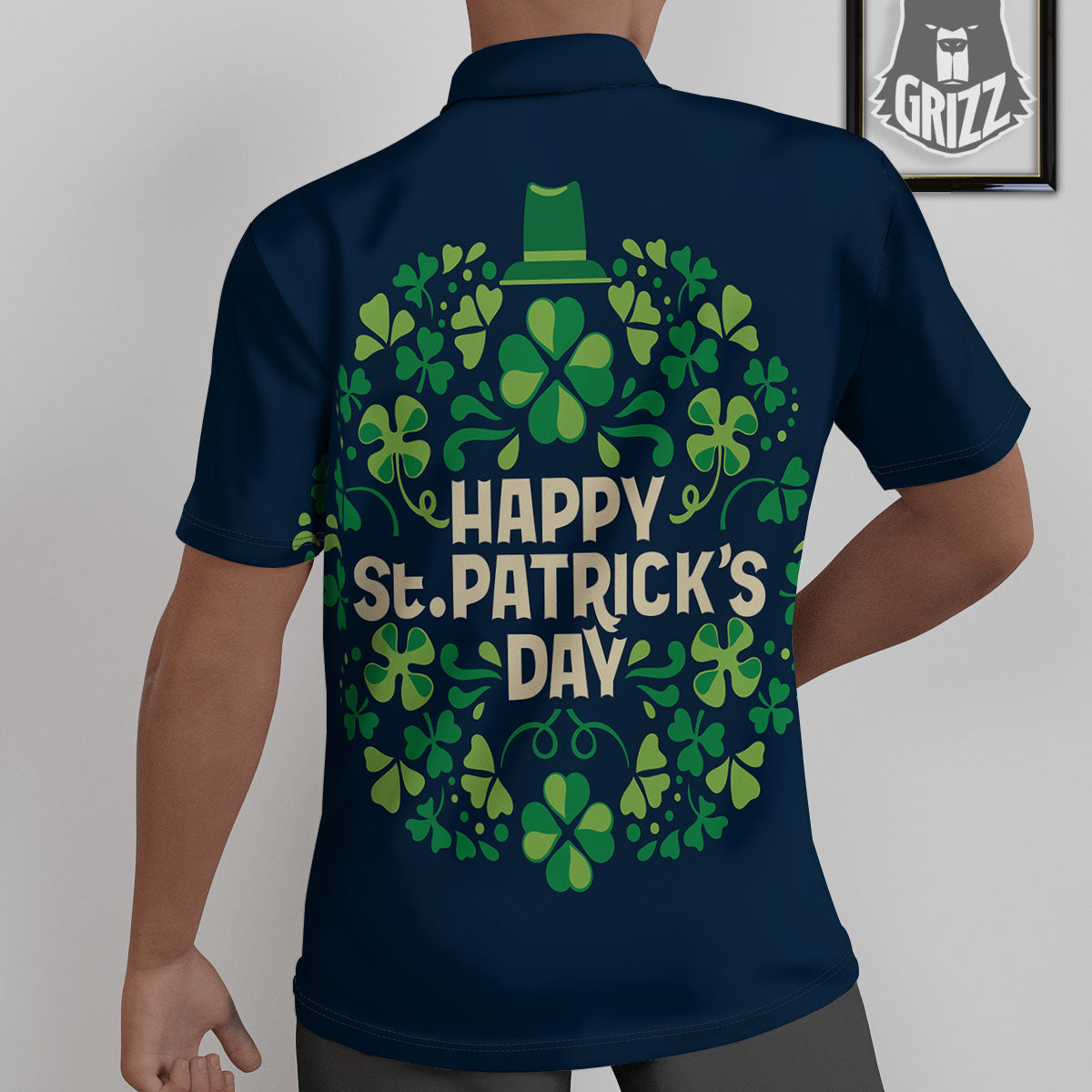 St. Patrick's Day Green Clover Print Untucked Shirts-grizzshop