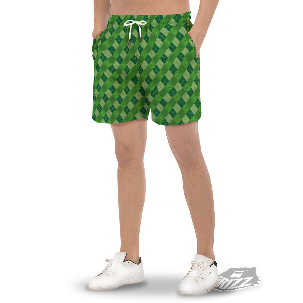 St. Patrick's Day Green Plaid Print Men's Gym Shorts-grizzshop