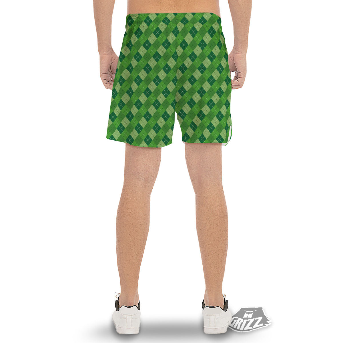 St. Patrick's Day Green Plaid Print Men's Gym Shorts-grizzshop