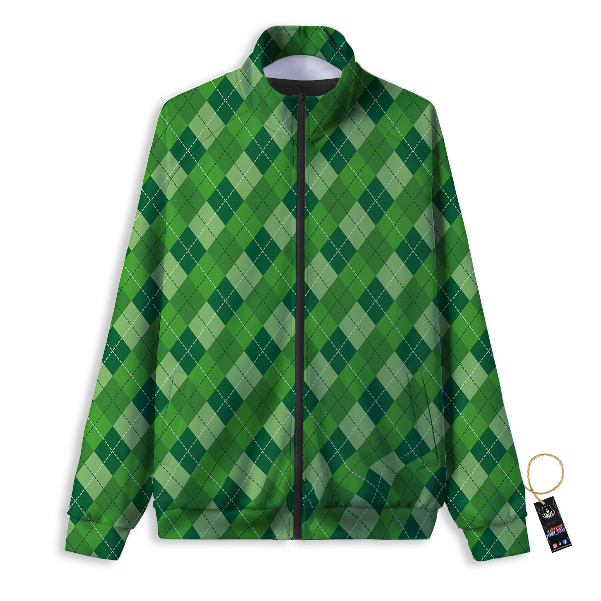 St. Patrick's Day Green Plaid Print Track Jacket-grizzshop