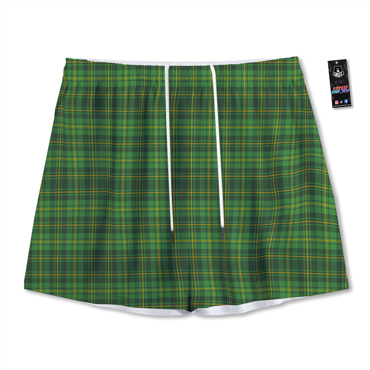 St. Patrick's Day Green Tartan Print Mesh Shorts