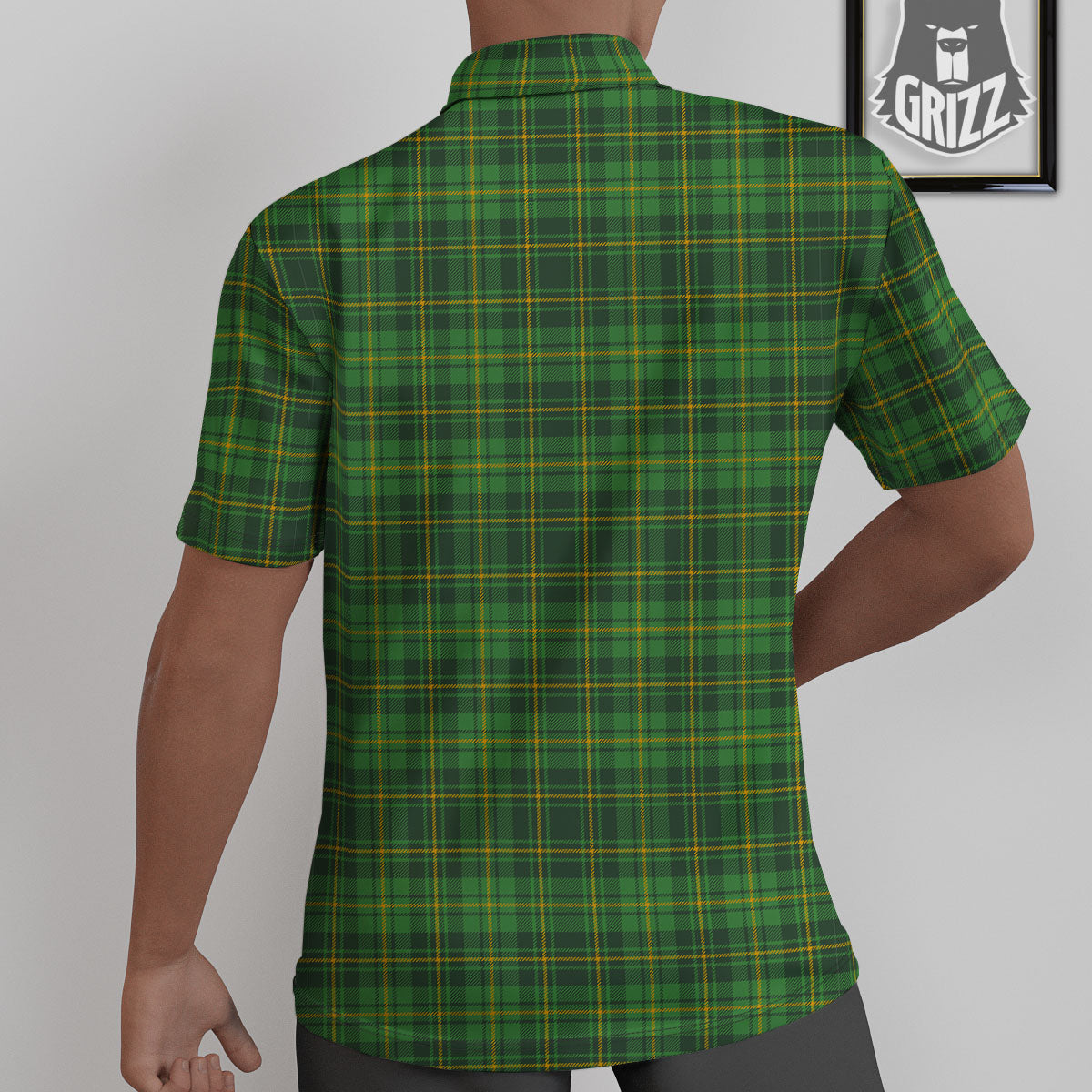 St. Patrick's Day Green Tartan Print Untucked Shirts-grizzshop