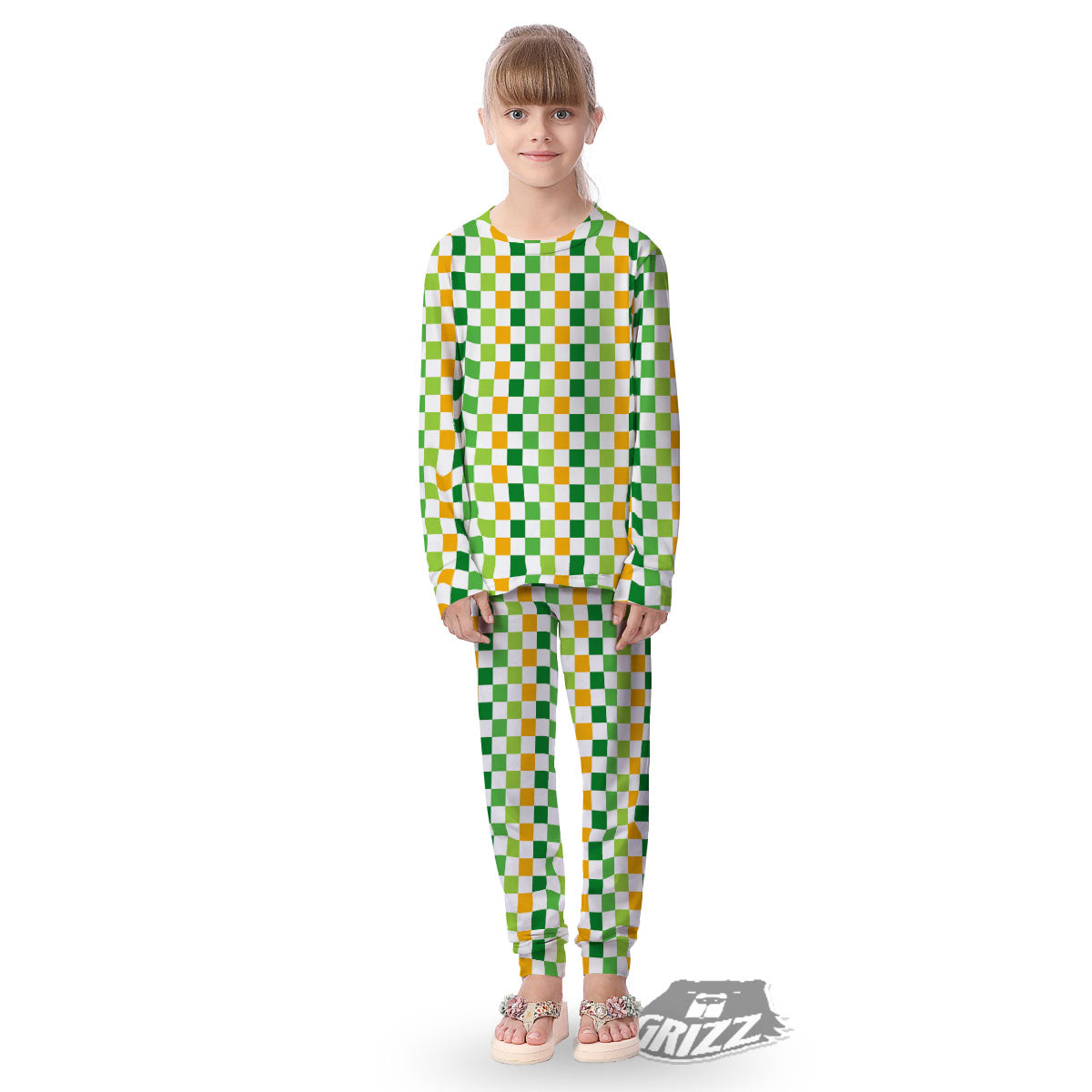 St. Patrick's Day Irish Checkered Print Kid's Pajamas-grizzshop