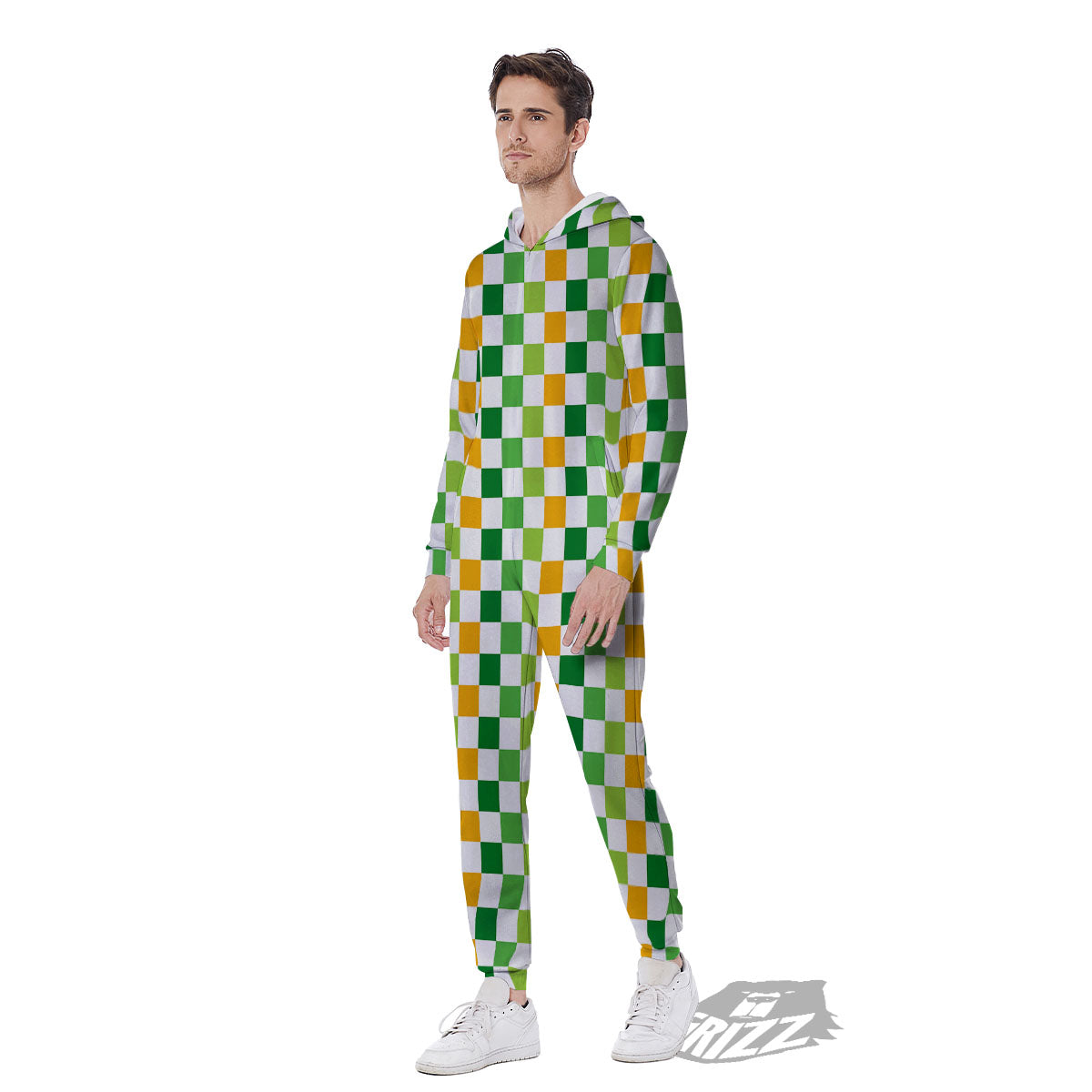 St. Patrick's Day Irish Checkered Print Men's Jumpsuit-grizzshop
