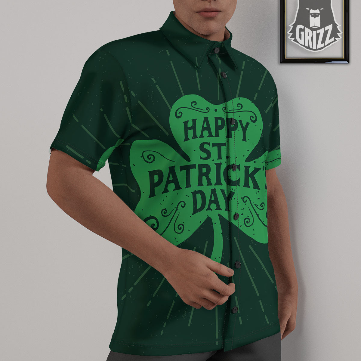 St. Patrick's Day Irish Clover Print Untucked Shirts-grizzshop