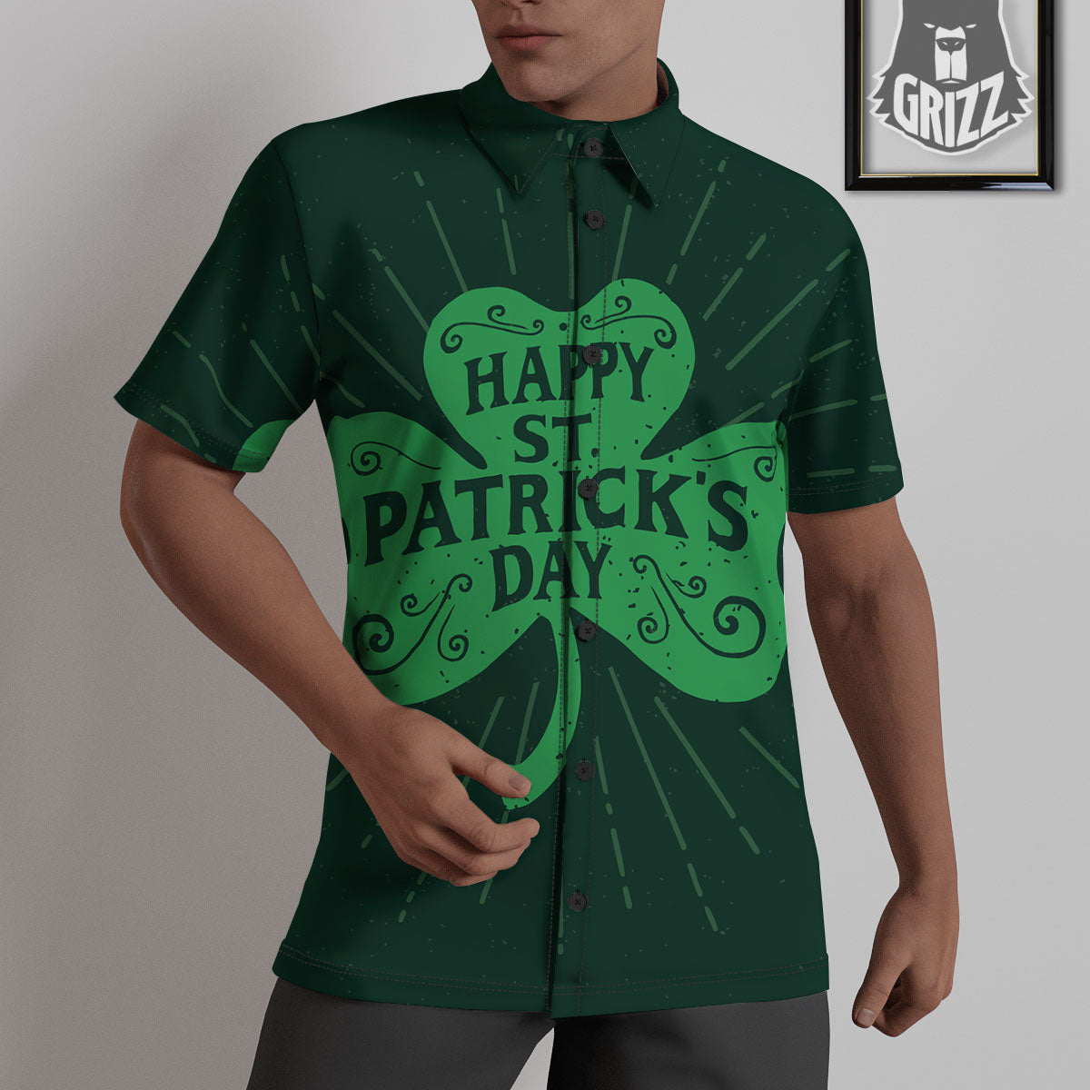 St. Patrick's Day Irish Clover Print Untucked Shirts-grizzshop