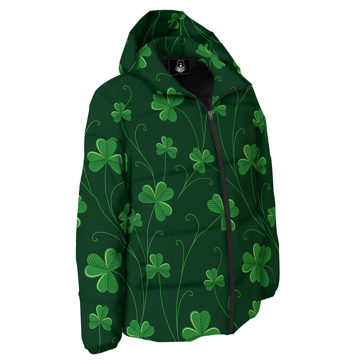 St. Patrick's Day Irish Leaf Print Down Jacket-grizzshop