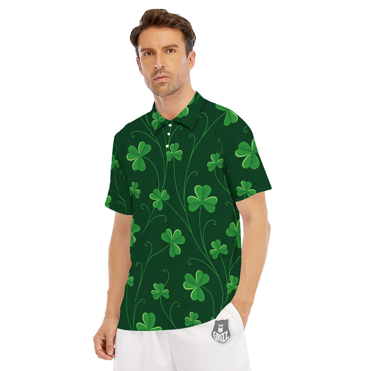 St. Patrick's Day Irish Leaf Print Men's Golf Shirts-grizzshop