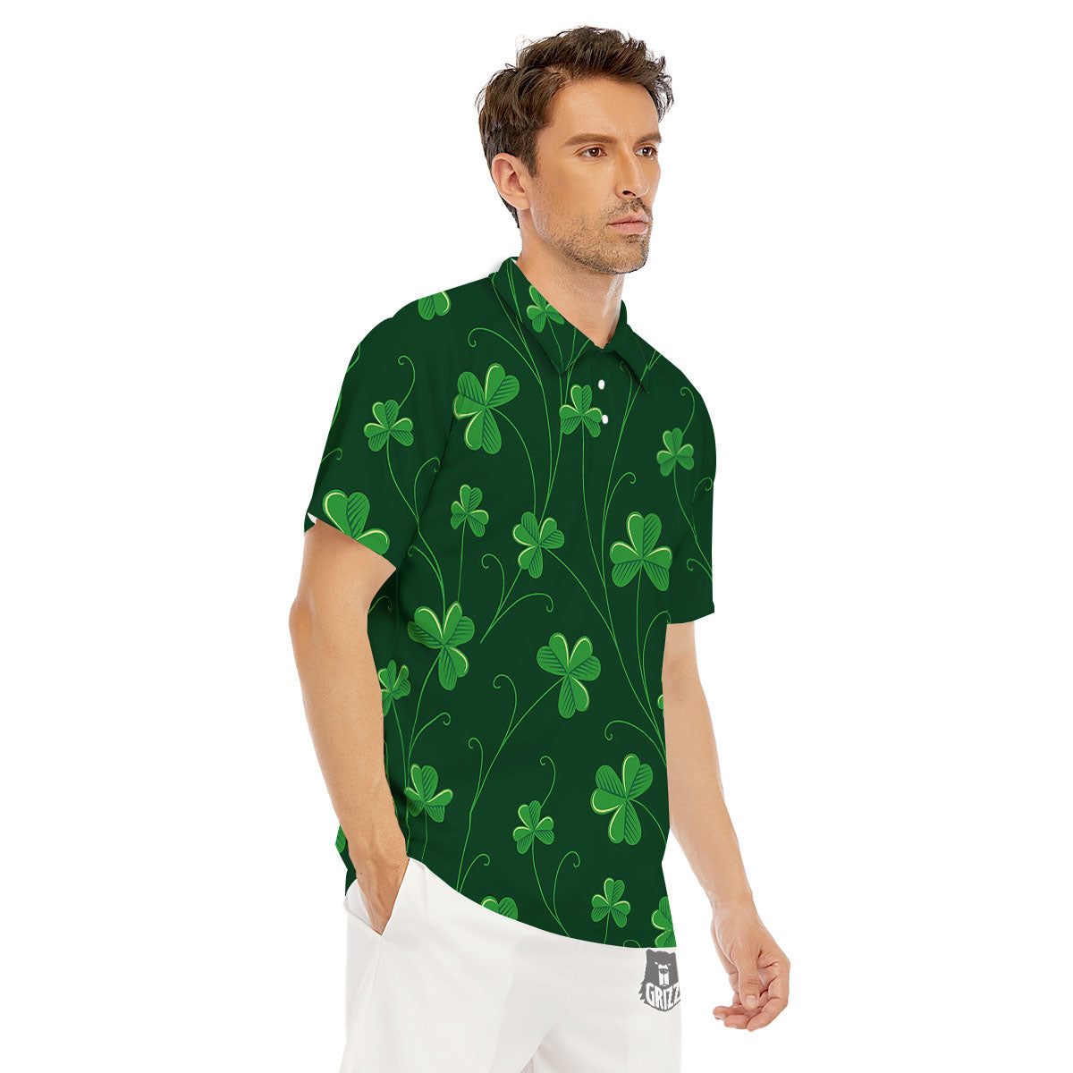 St. Patrick's Day Irish Leaf Print Men's Golf Shirts-grizzshop