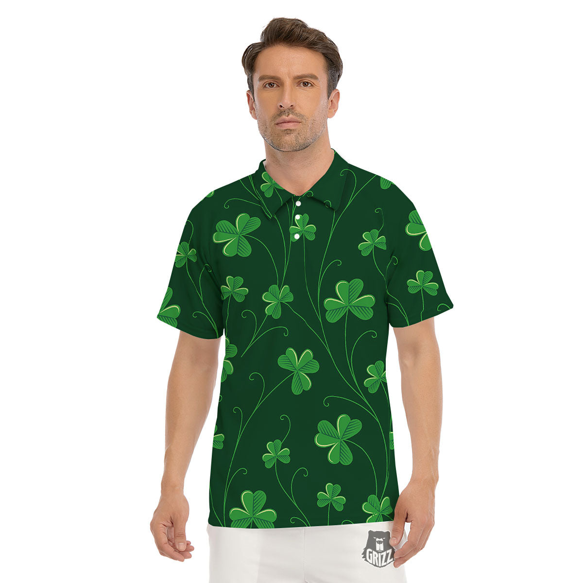 St. Patrick's Day Irish Leaf Print Men's Golf Shirts-grizzshop