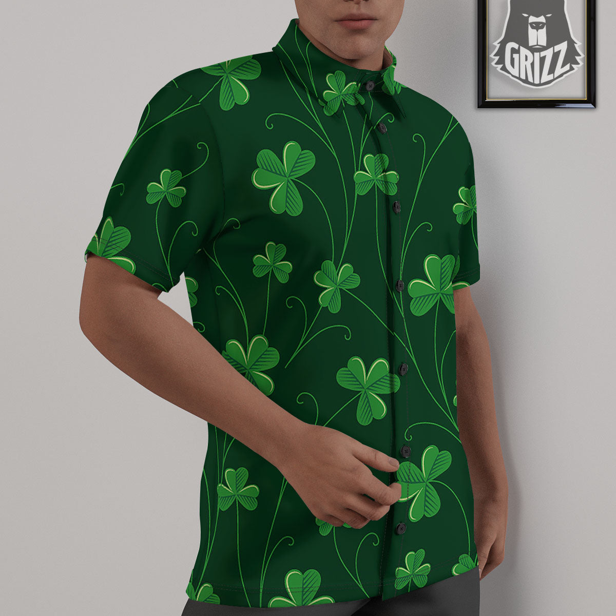 St. Patrick's Day Irish Leaf Print Untucked Shirts-grizzshop