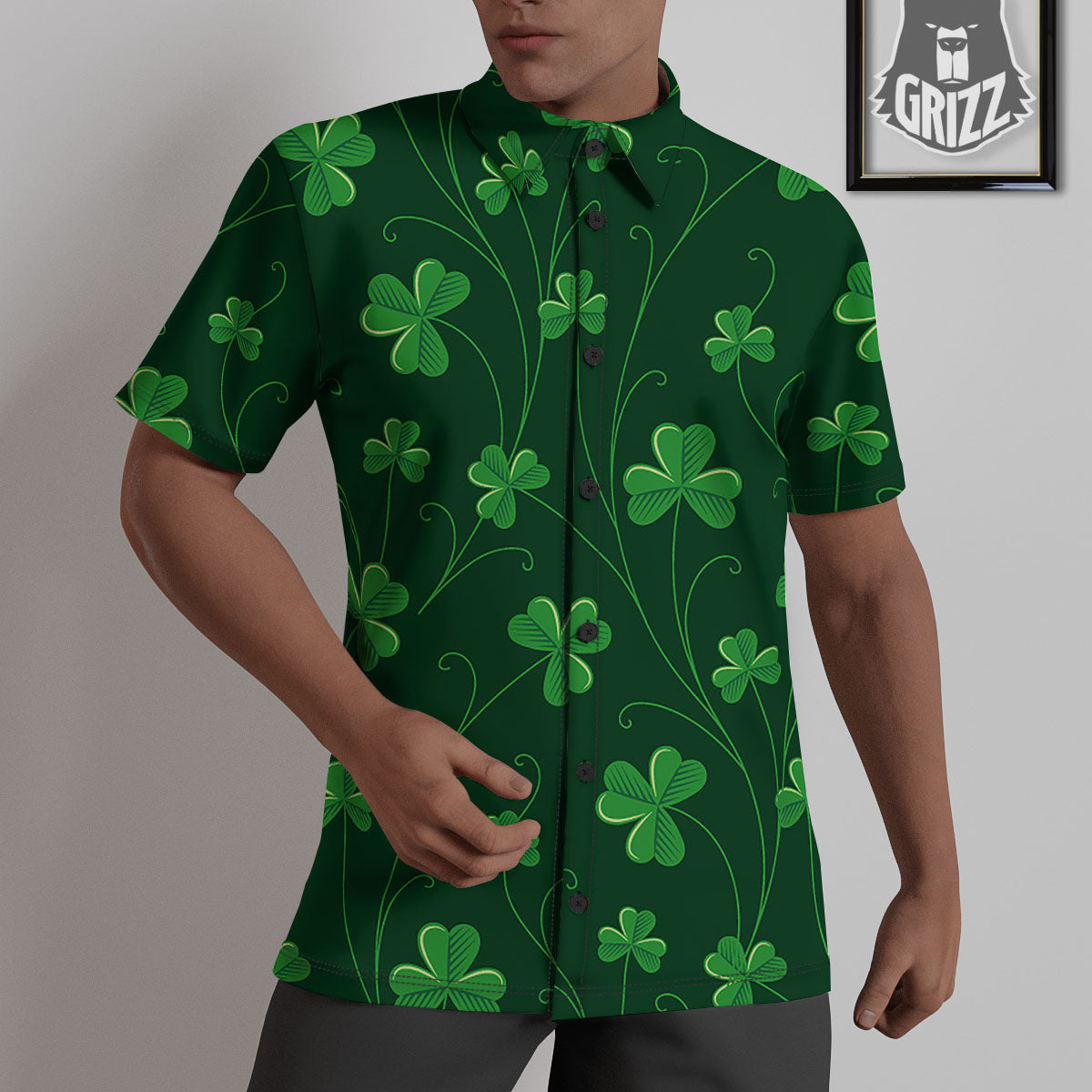 St. Patrick's Day Irish Leaf Print Untucked Shirts-grizzshop