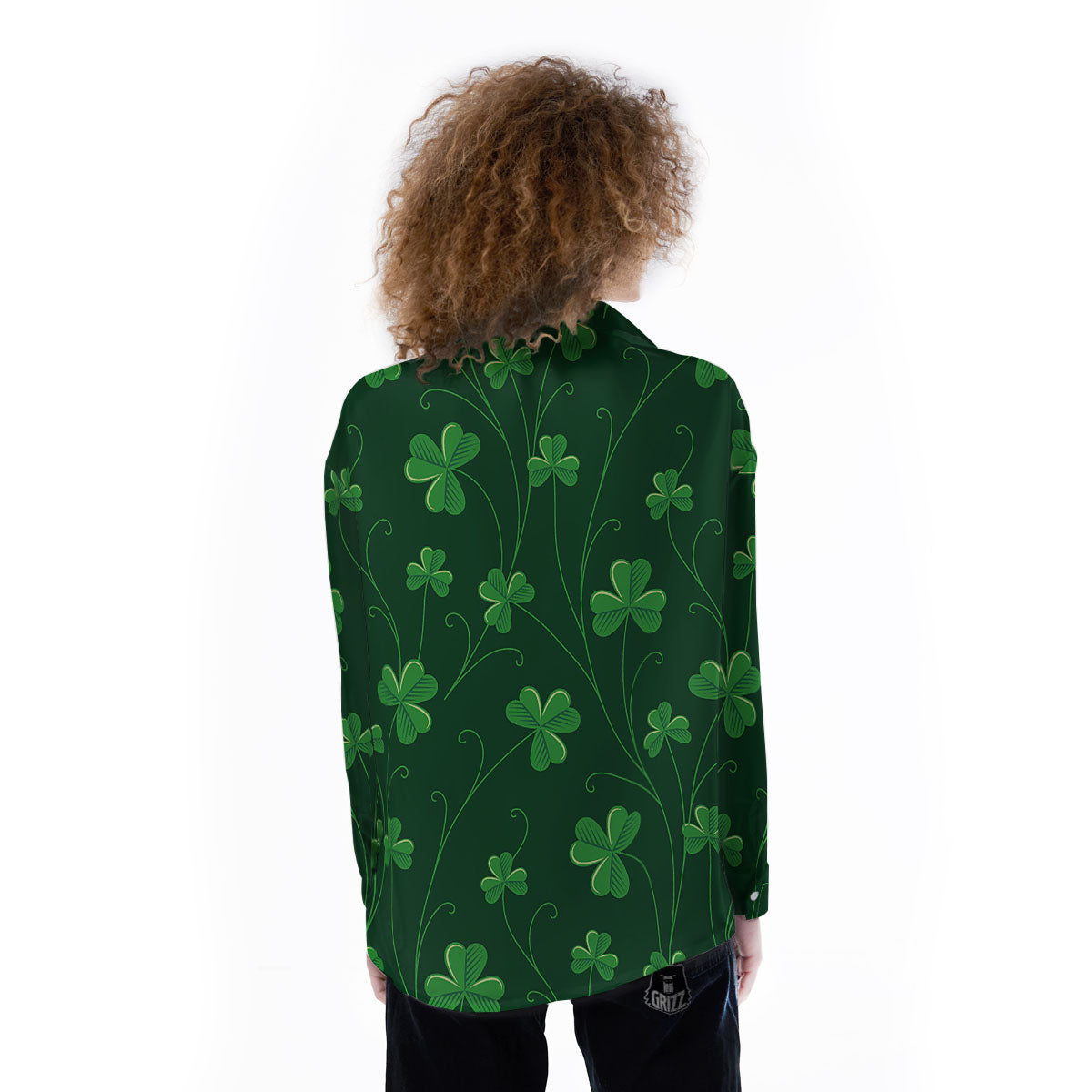 St. Patrick's Day Irish Leaf Print Women's Long Sleeve Shirts-grizzshop