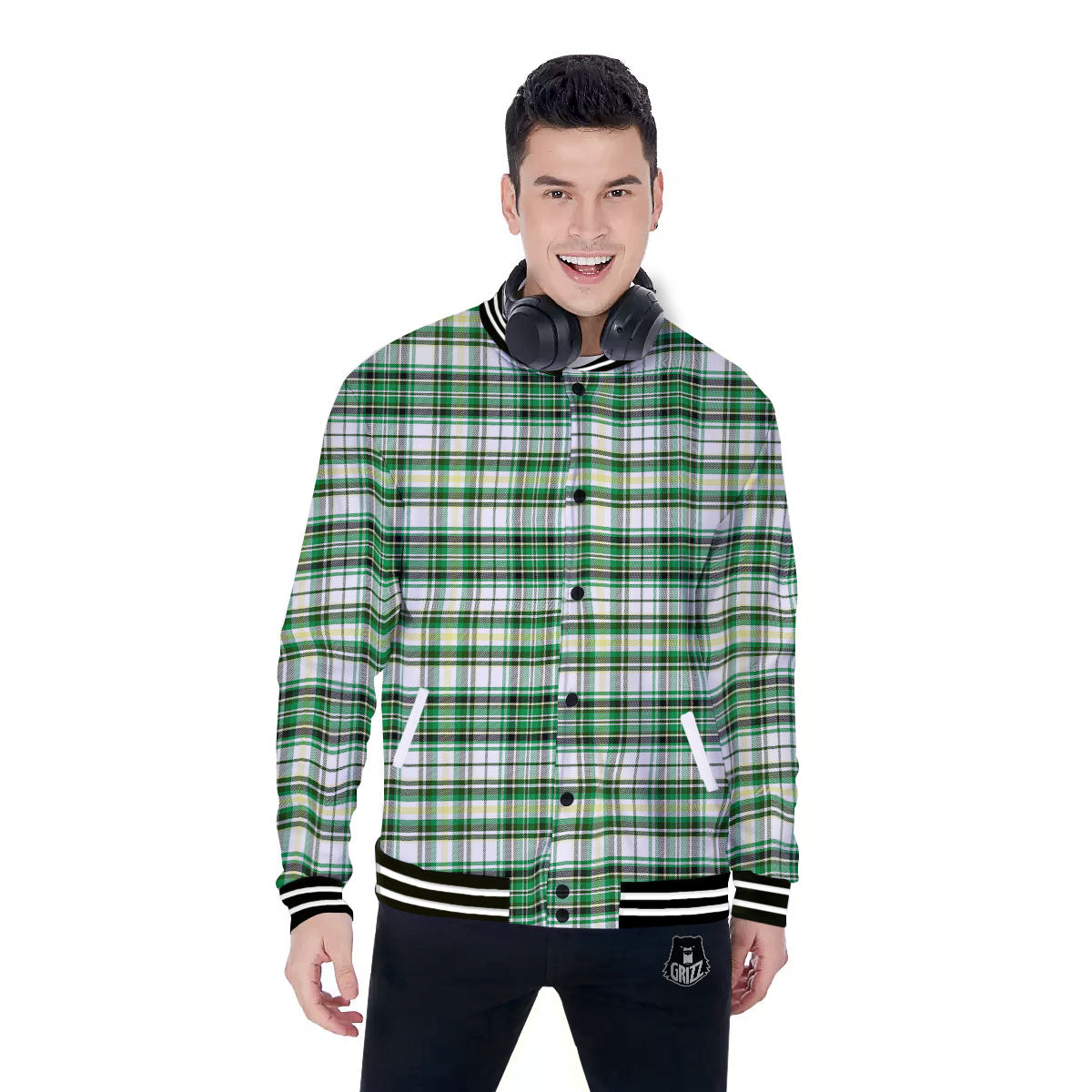 St. Patrick's Day Irish Tartan Print Baseball Jacket-grizzshop