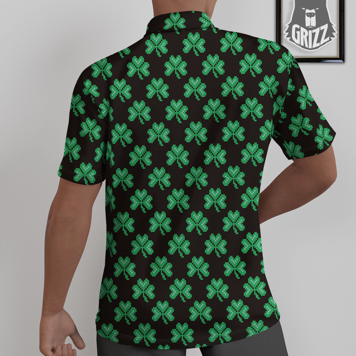 St. Patrick's Day Pixel Clover Print Pattern Untucked Shirts-grizzshop