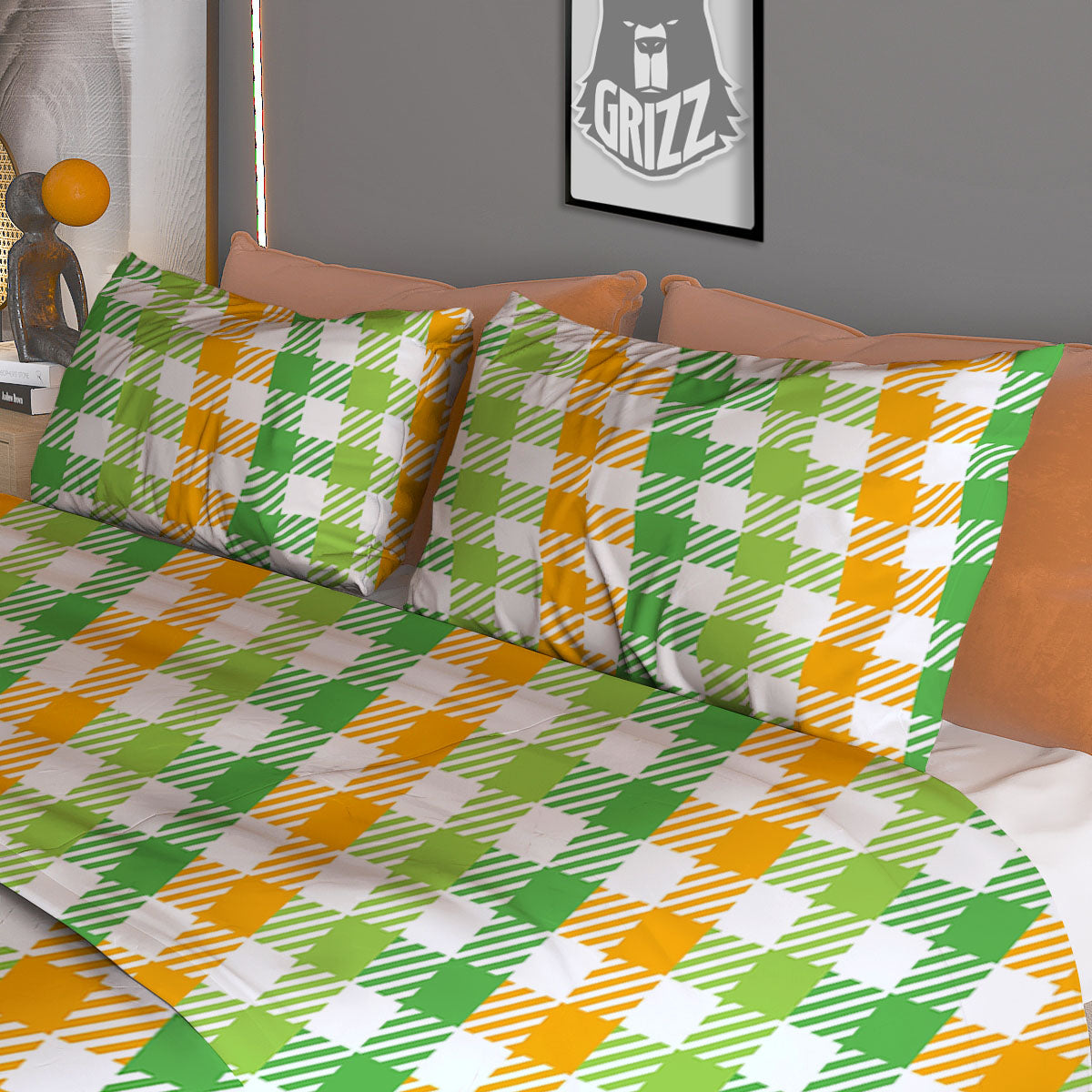 St. Patrick's Day Plaid Print Duvet Cover Bedding Set