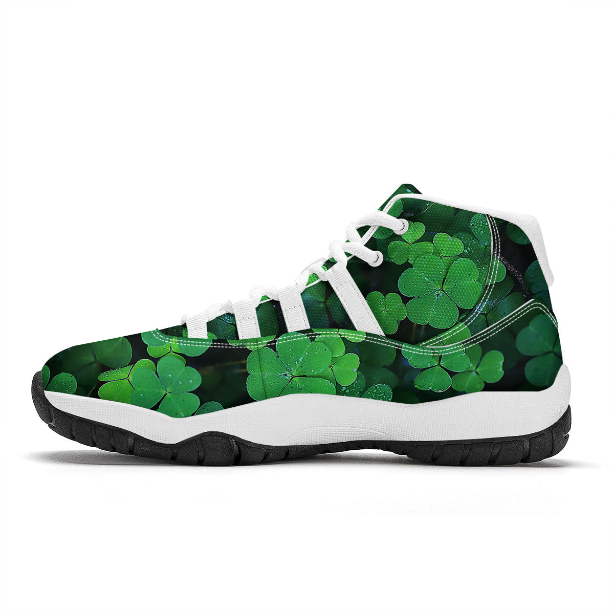 St. Patrick's Day Shamrock Clover Print White Bball Shoes-grizzshop
